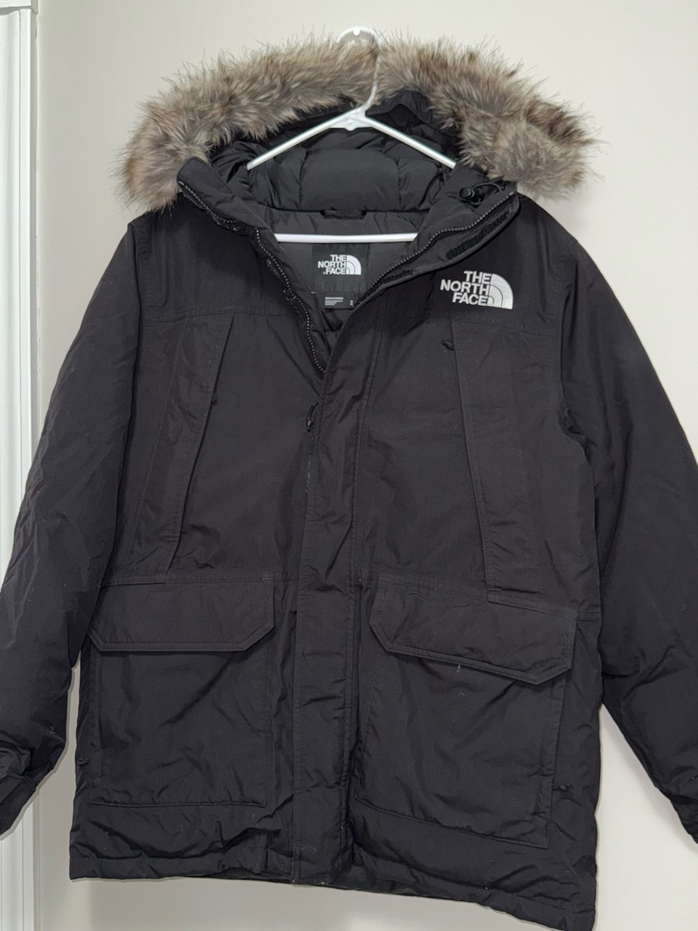 The North Face Men’s Black Puffer Parka with Faux Fur Hood